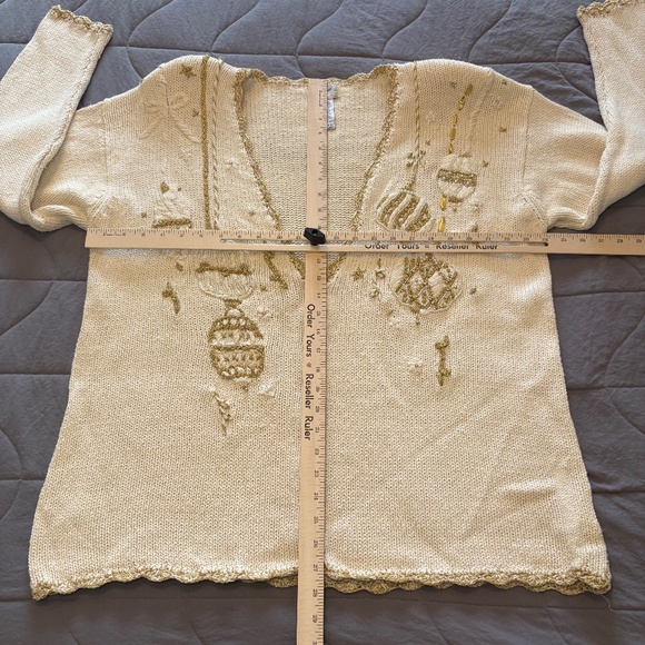 Vintage Jacqueline Christmas Cardigan Sweater Cream Gold Size Large - Picture 4 of 11